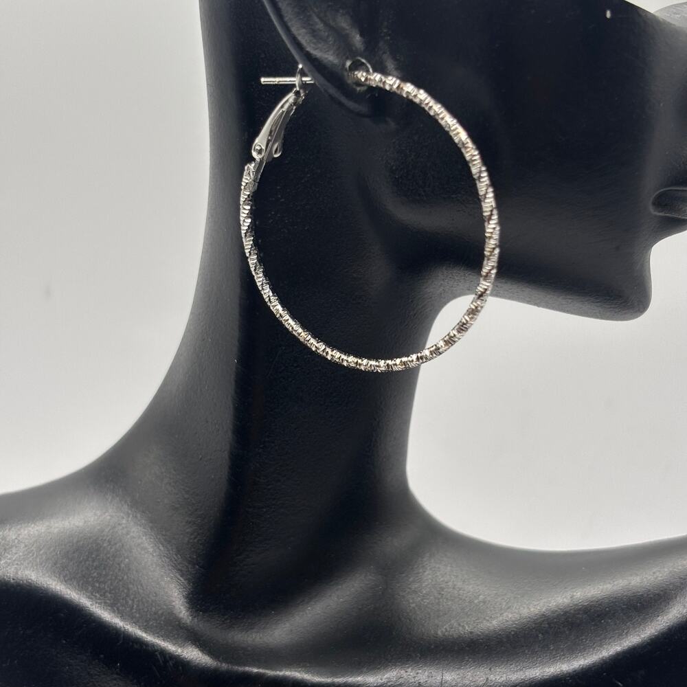 Retro Silver Hoops - Picture 3 of 3